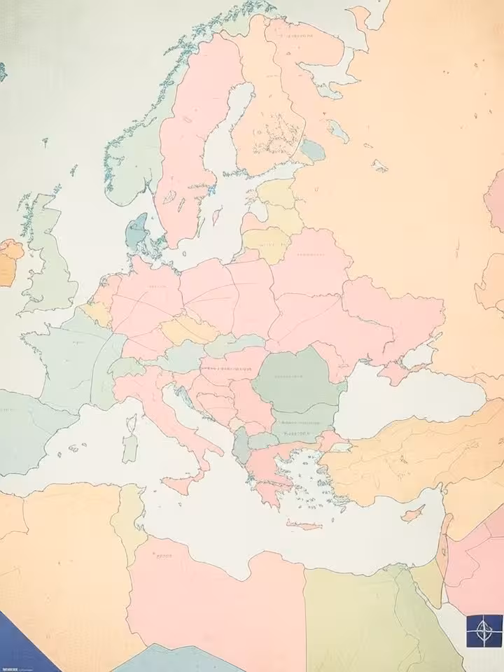Map of post-World War II Europe with NATO countries highlighted, vintage cartography style, Cold War