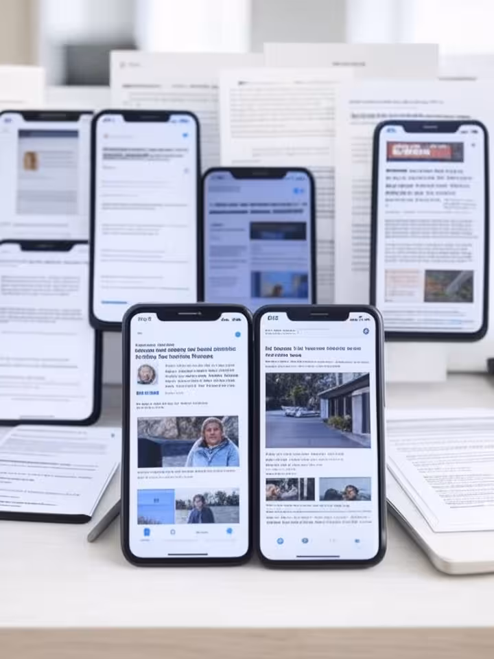 Split screen comparison showing social media conspiracy theory posts on smartphones versus official