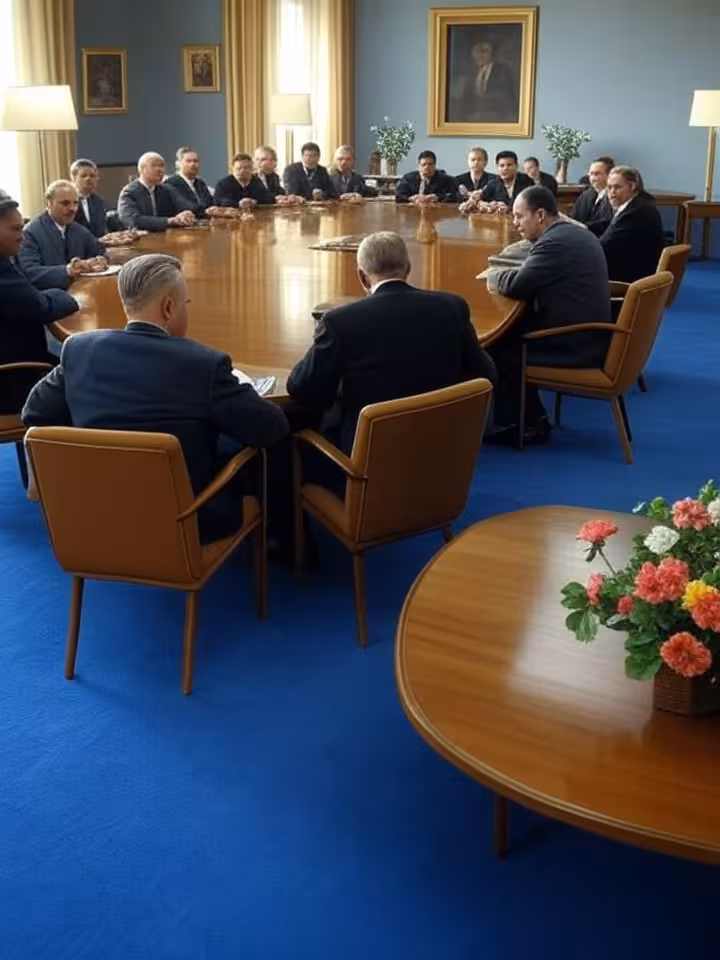 First Bilderberg Conference 1954 at Hotel de Bilderberg Netherlands, elegant conference room with mi