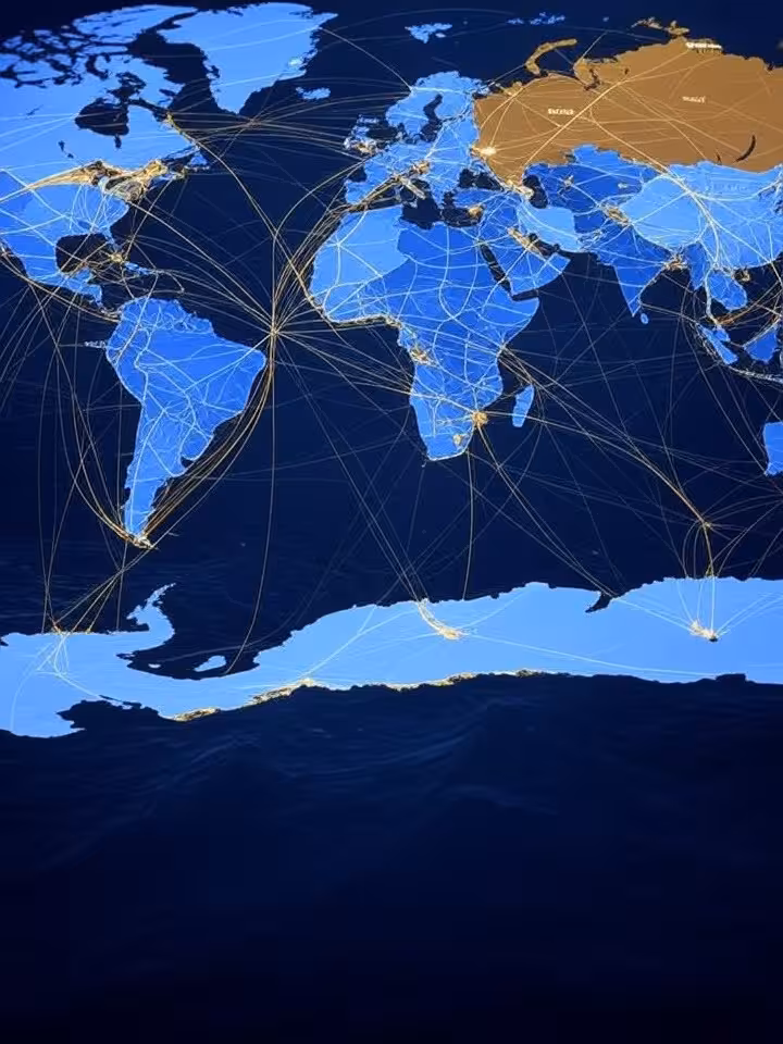 Modern digital world map showing transatlantic connections, network lines between Europe and North A